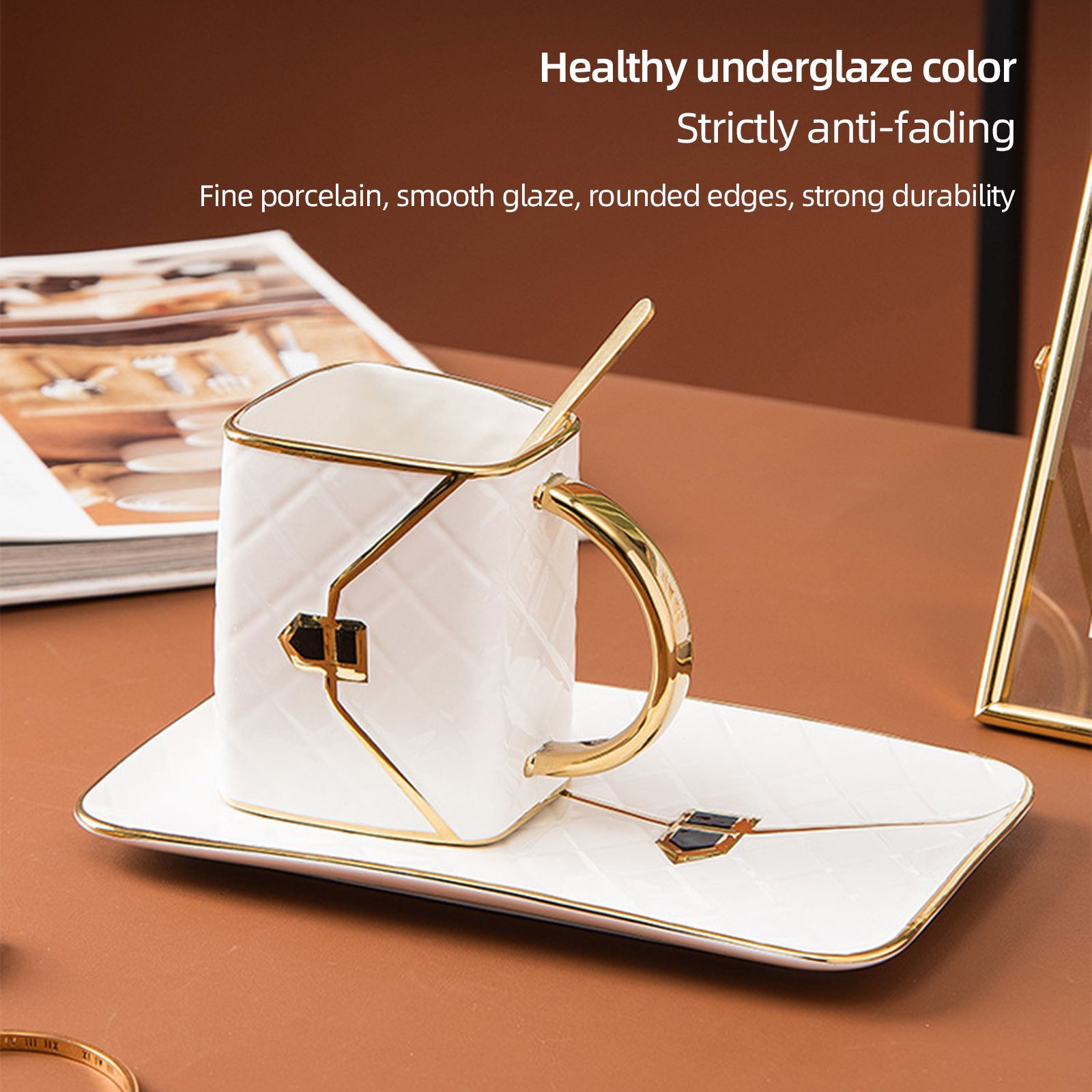310ML Handbag Shaped Cup With Dish Spoon Ceramic Stylish Coffee Mug White โ image 3