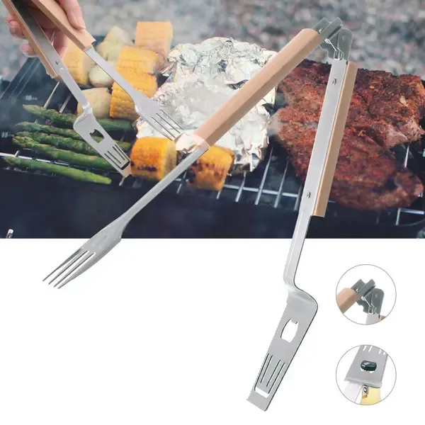 4-in-1 Grill Multitool Folding Stainless Steel BBQ Spatula Fork Tongs Bottle Opener for Camping and Outdoor Grilling — image 2