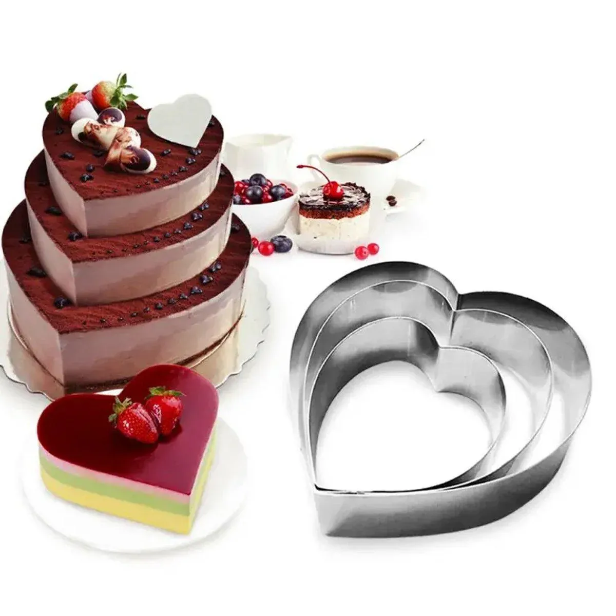 3X Stainless Steel Cake Mold 10/15/20cm Heart Baking Cake Ring For Mousse Party โ image 5