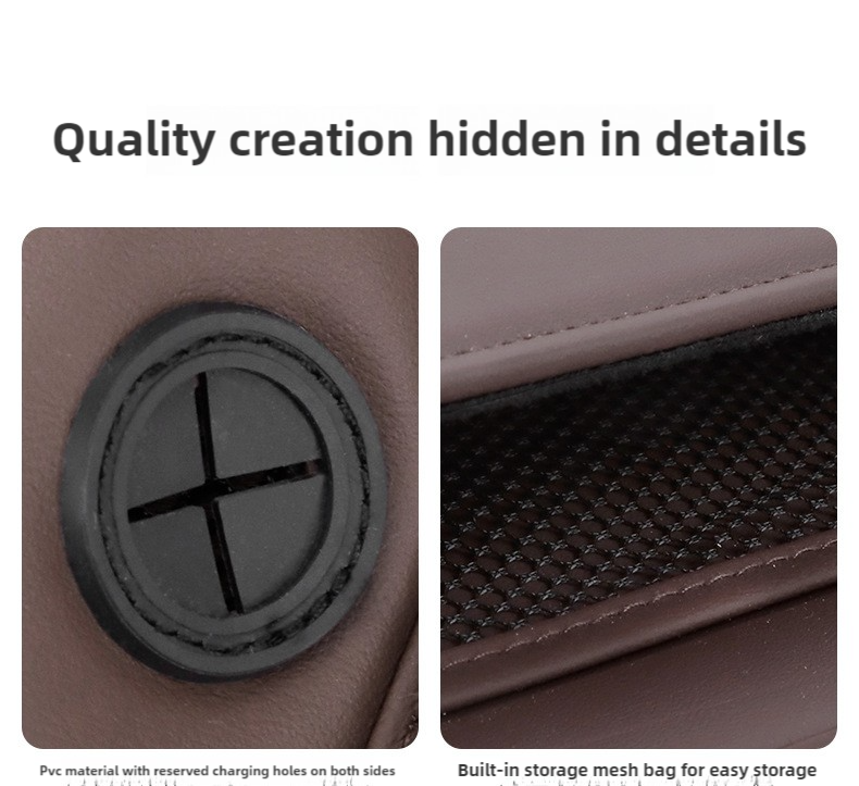 Brown PU Leather Car Storage Organizer with Dual Charging Holes and Inner Mesh Pocket, Multi-functional Door Handle Hanging Bag for Phones and Accessories โ image 4