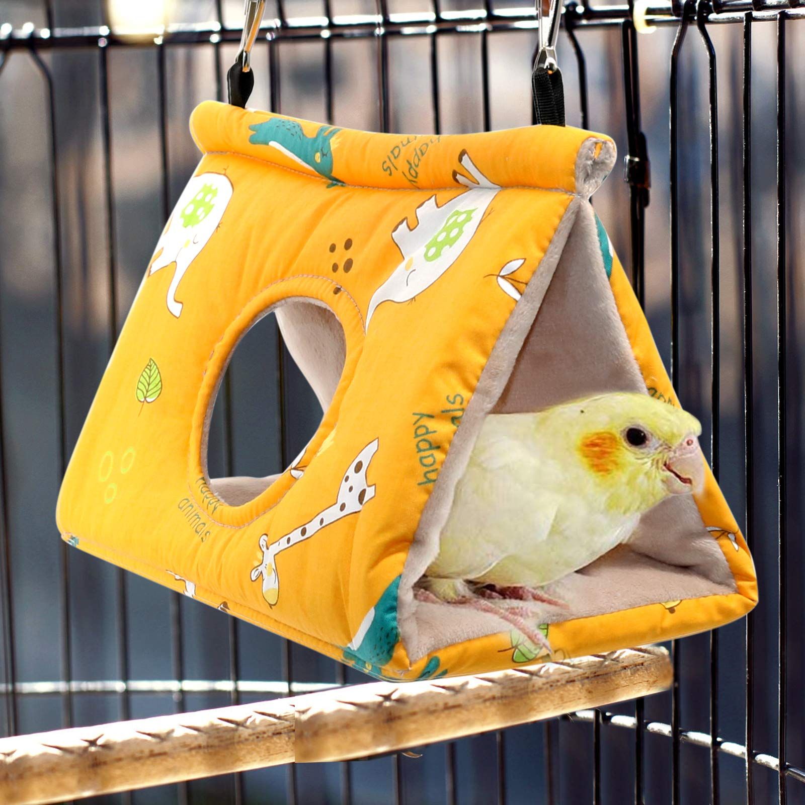 Winter Warm Bird Nest House - Hanging Hammock Velvet Shed Hut Cage Plush Fluffy Birds Hideaway Sleeping Bed Medium(Yellow) — image 2