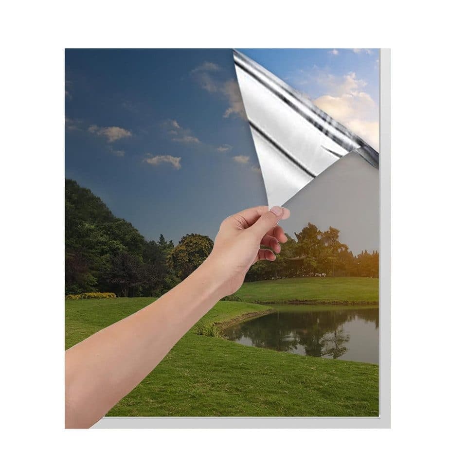 Mirror Reflective Self-Adhesive Window Film for Sun Protection UV Blocking and Privacy, Silver, 50cmx2m