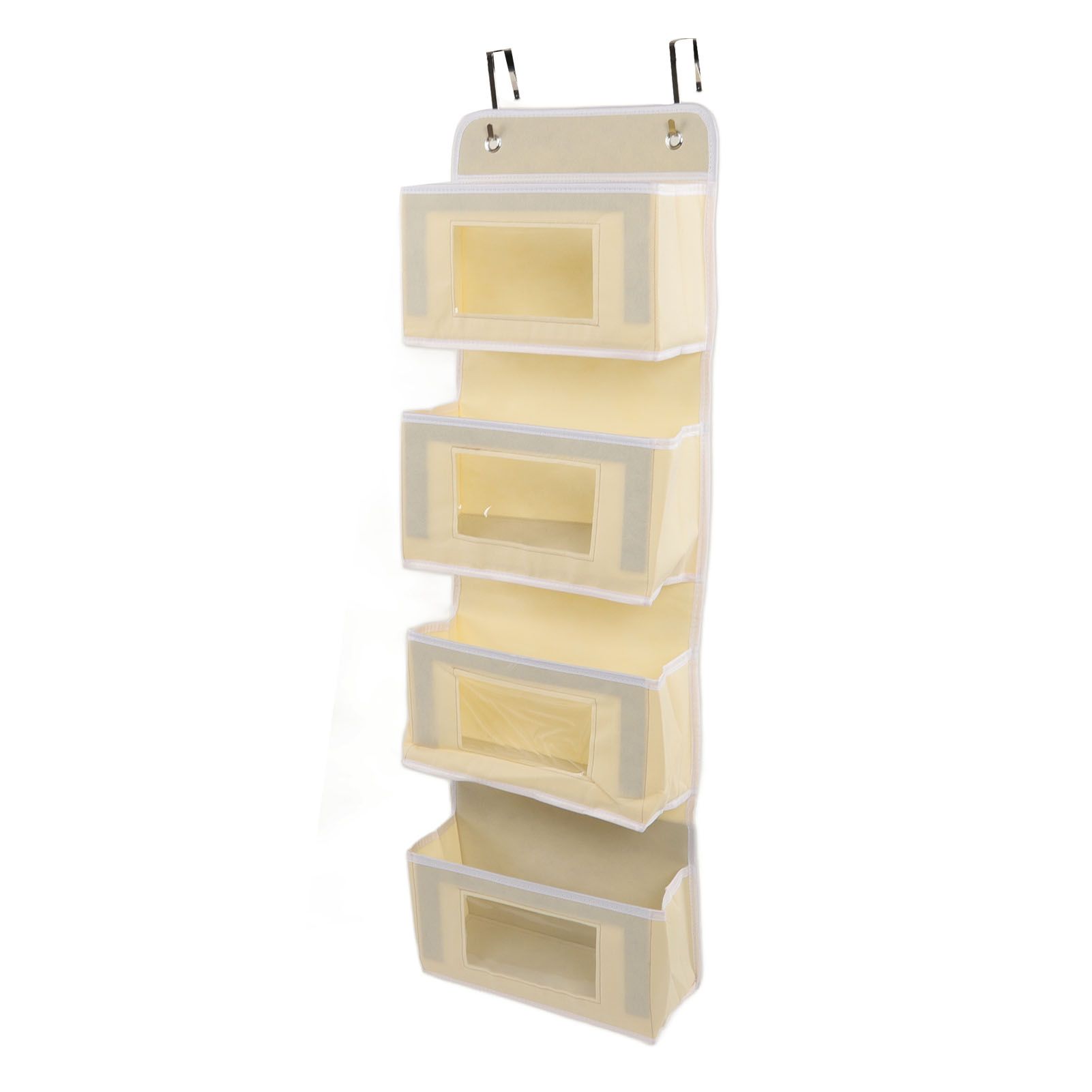 Hanging Closet Organizer Multilayer Strong Load Bearing Capacity Nonwoven Over Door Organizer Hanging Organizer with 2 Hooks Khaki 4 Compartments — image 2
