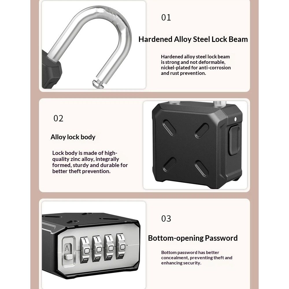 1 Pack Heavy Duty 4 Digit Combination Lock, One Touch Unlocking, Anti-Error Feature, High Security Waterproof Large Outdoor Padlock for School Gym Locker — image 4