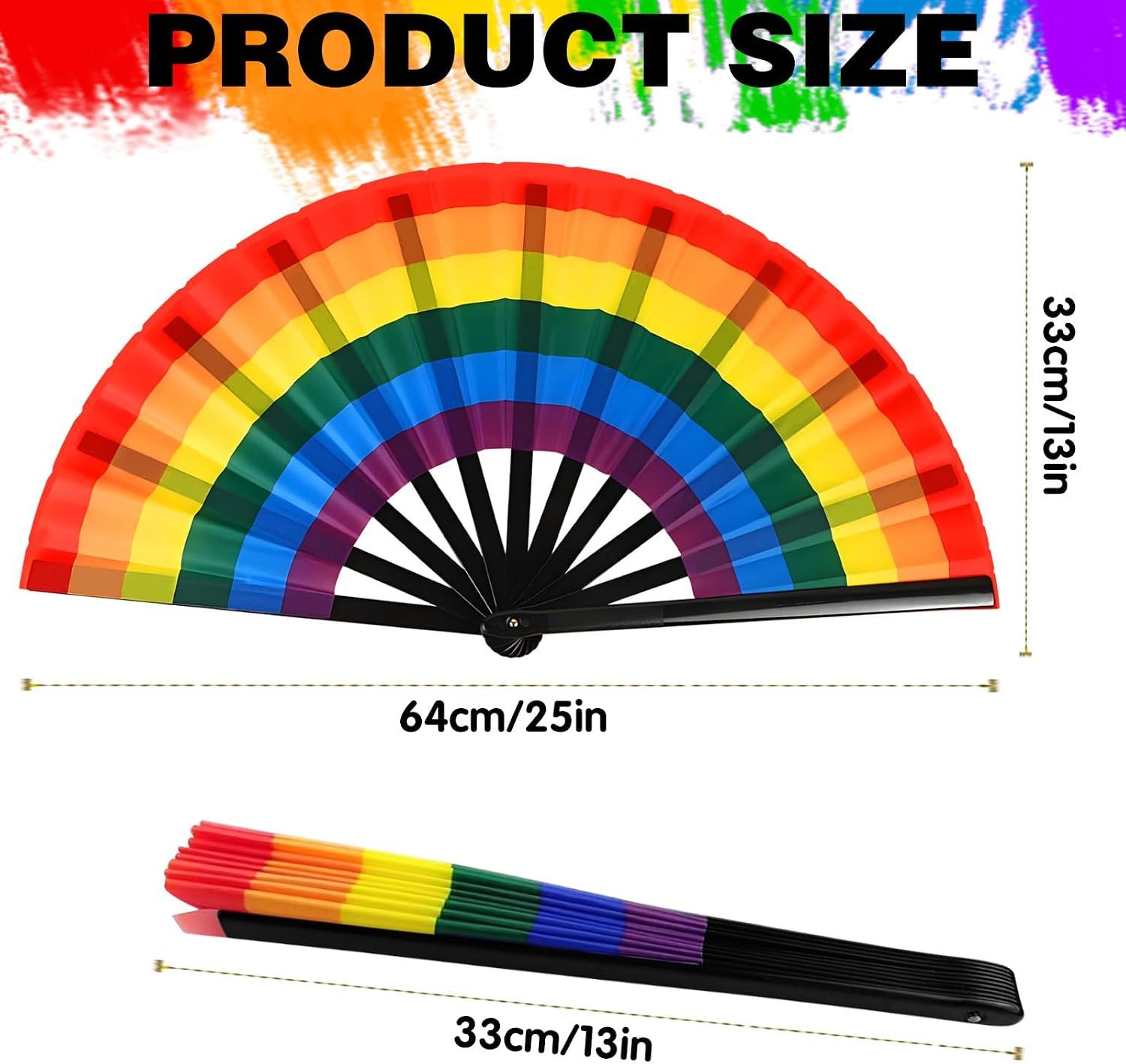2 Pack Rainbow Folding Hand Fans, Colourful Clacking Rave Fans for Pride Events, Parades, Festivals, Parties, Dance and Costume Accessories — image 2