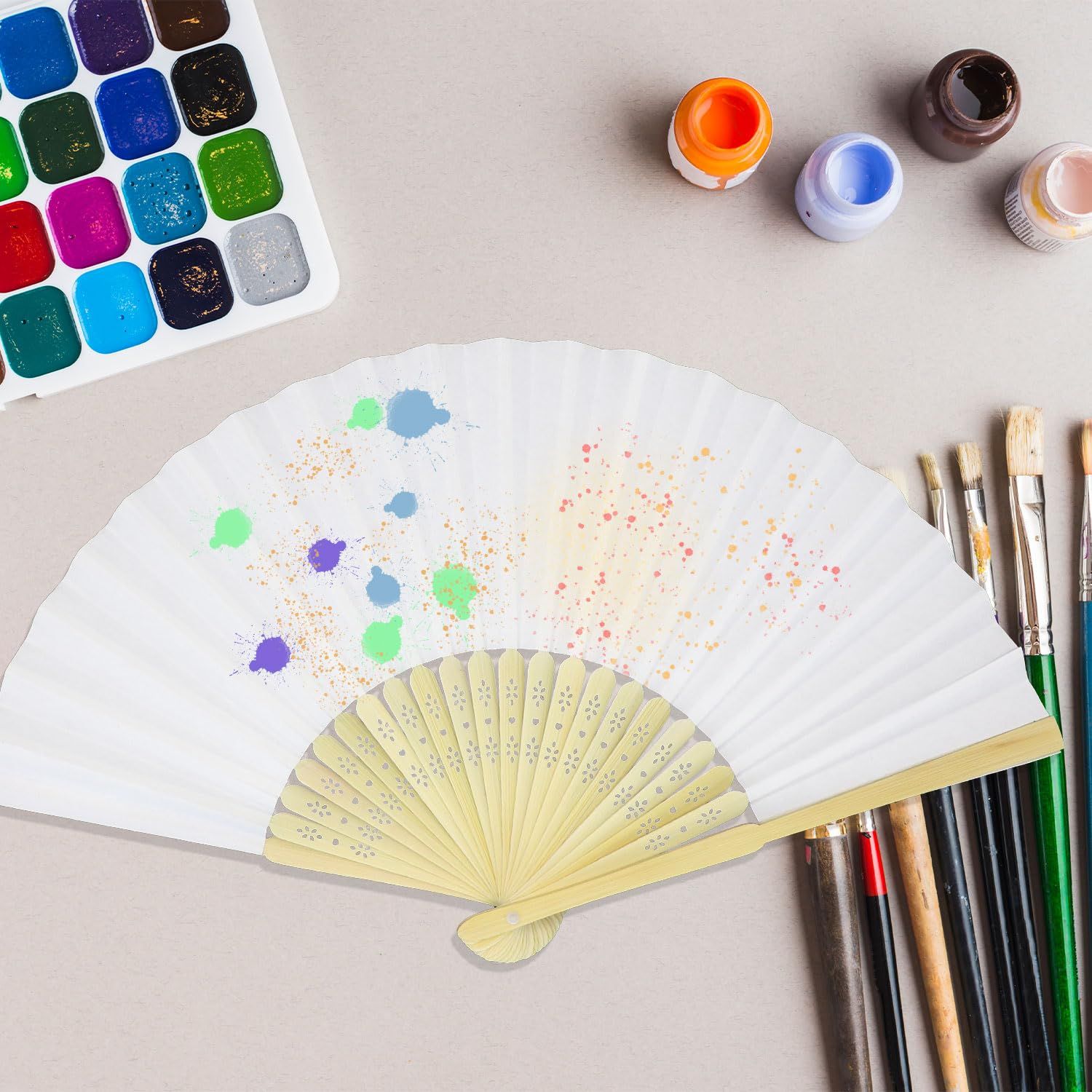 Foldable Bamboo Fan Handheld Folding Fan Decoration Chinese Vintage Retro Fabric Fan for DIY Decoration Wedding Dancing Party โ image 2