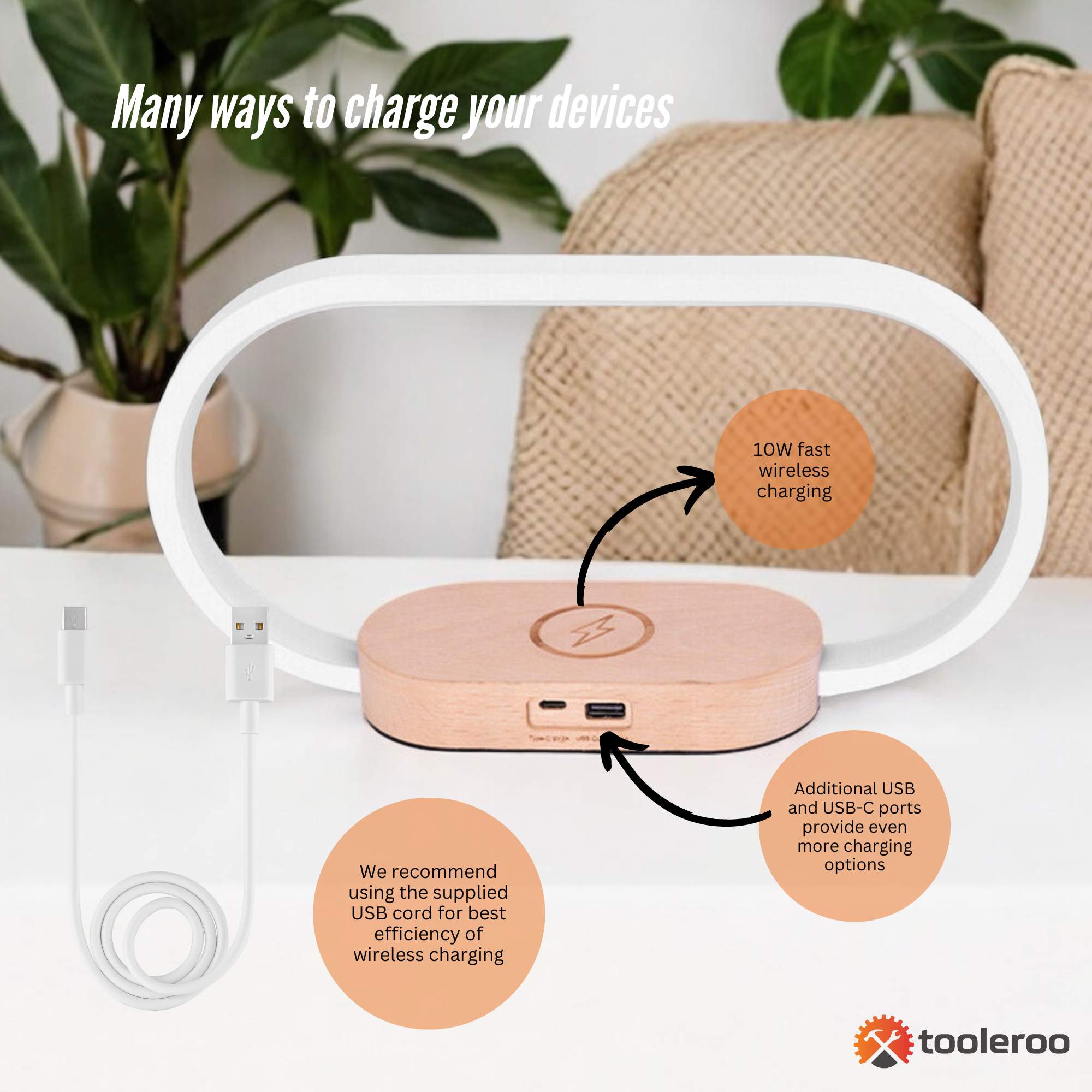 Wireless Phone Charger Table Lamp - USB Port Charging Bedside Light With Clock โ image 6