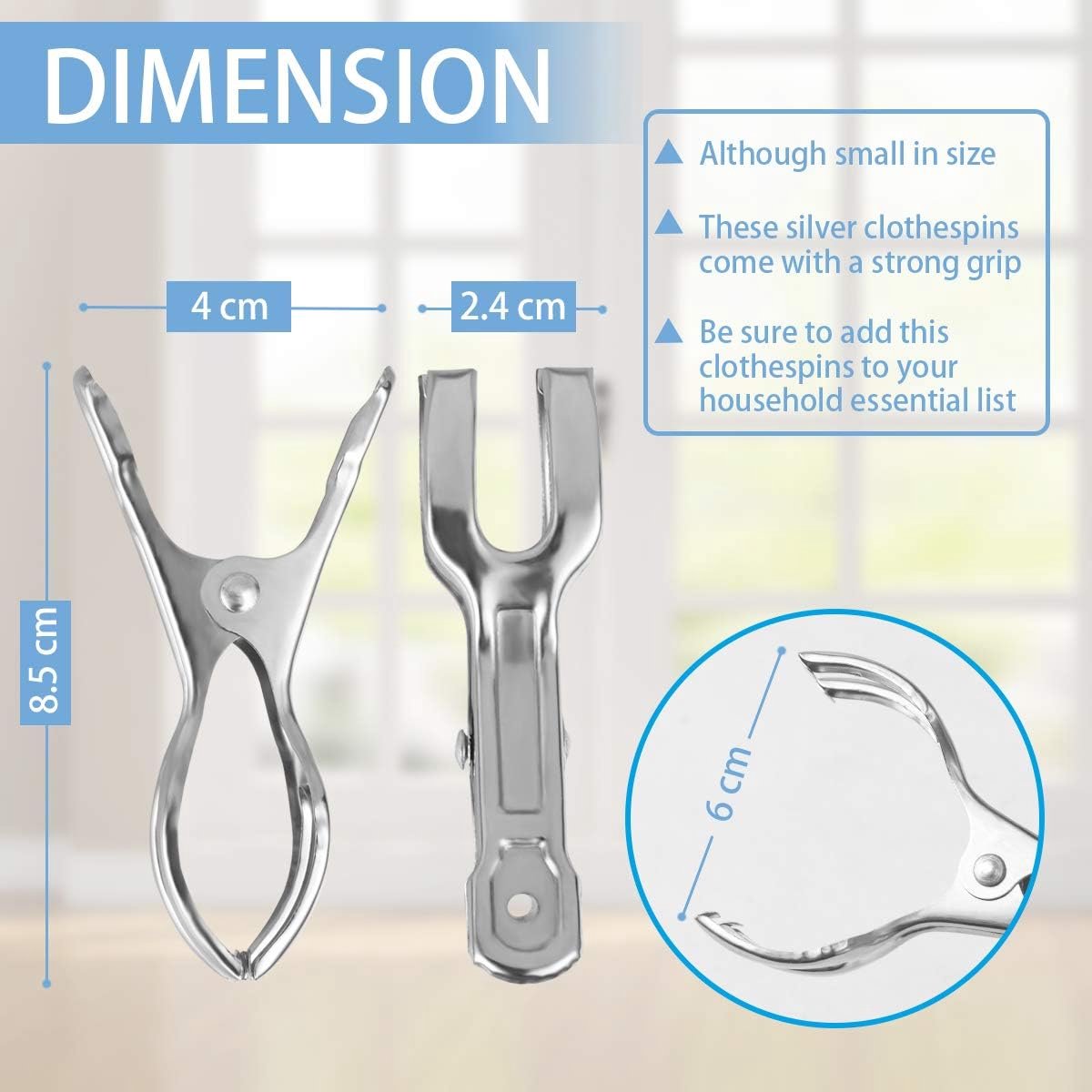 Clothes Pegs - 18 Pieces - Beach Towel Anti-Wind Pegs for Beach Chair - Stainless Steel - Large - Opening 6 Cm - Clothes Rack Pegs - Anti-Slip Clip — image 5