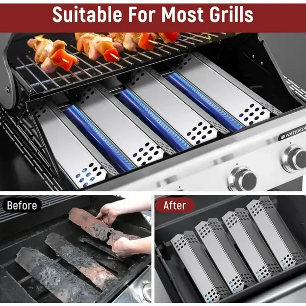 4 Pack Universal Stainless Steel Grill Heat Plates, Flavorizer Bar Replacements for Most Gas Grills, Silver, 38 × 10 cm — image 4