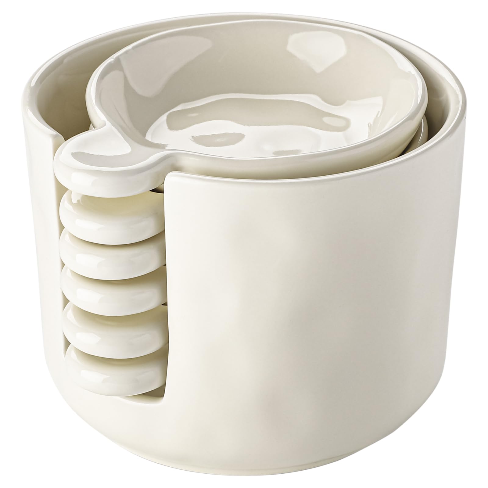 6 Pieces Ceramic Sauce and Dip Bowls with Stackable Holder for Soy Sauce, Snacks, Tapas and Everyday Table Serving, White