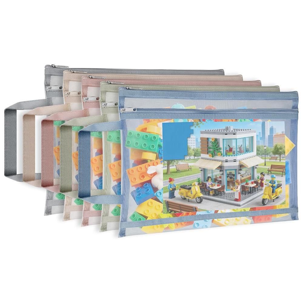 5 Pack Mesh Zipper Pouches A4 Storage Bags with Handle for Puzzles Blocks Toys — image 2