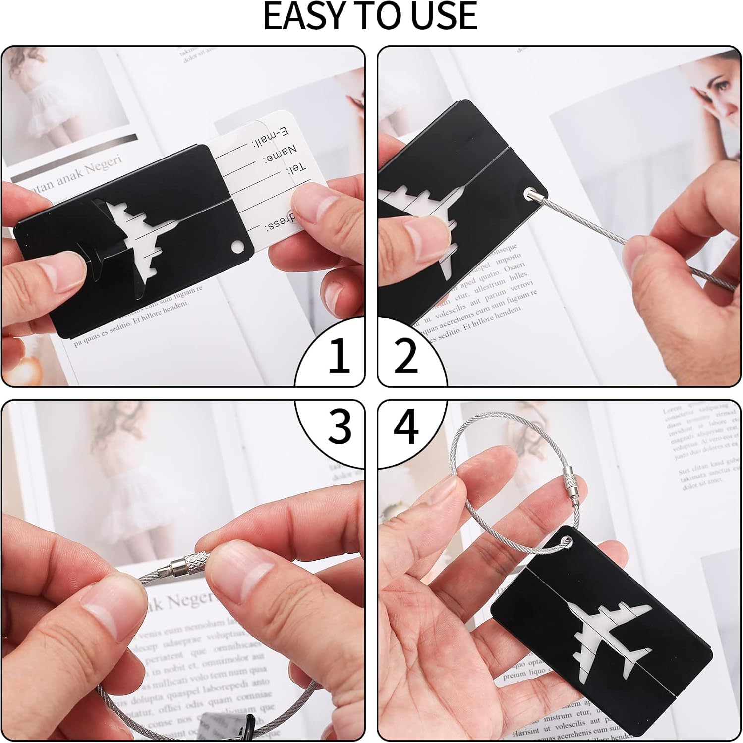 pcs Luggage Tags, Suitcase Tags, Luggage Labels Tags Aluminum Metal with Name ID Address Card — image 2