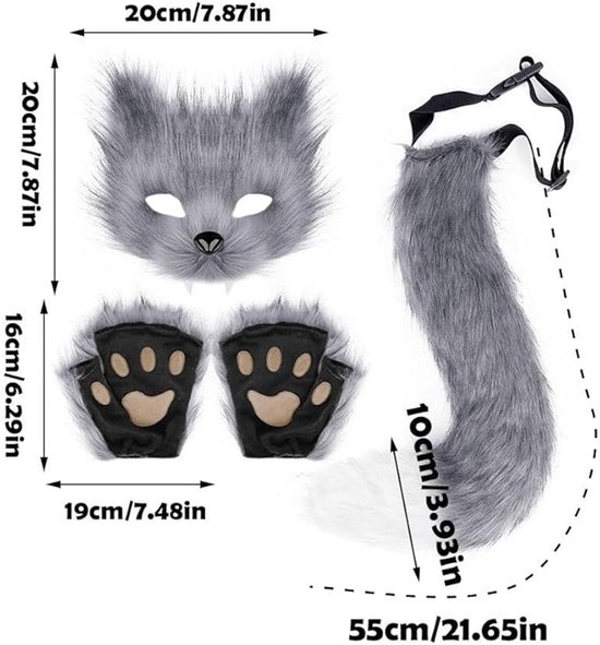 3-Piece Fox Costume Accessory Set – Fluffy Mask, Tail and Gloves – Suitable for Parties & Carnival (Brown) — image 4