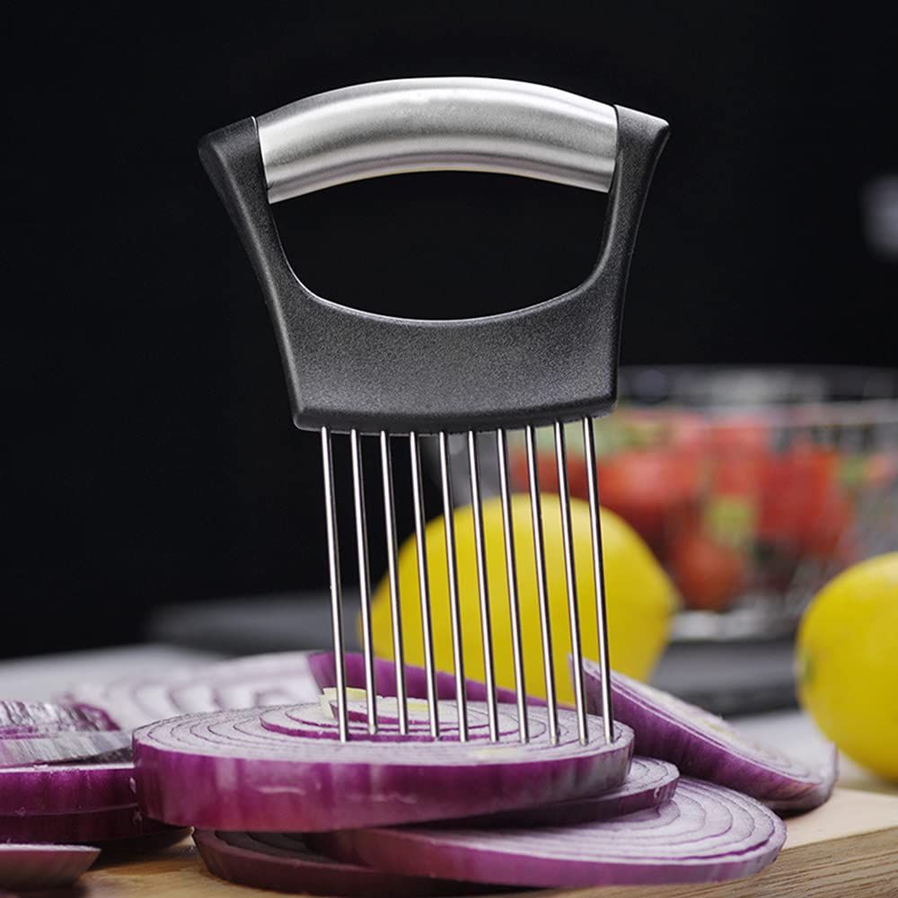 2 pack Onion Cut Tomato Slicer Lemon Handy Kitchen Slicing Tool With 10 Even Prongs For Onion Lemon Potato Tomato Slices And Can Be Used To Assist In Cutting — image 5