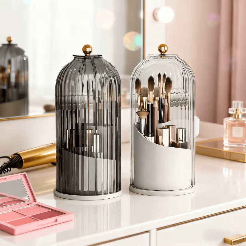 Transparent Rotating Makeup Brush Holder: 360° Rotation for Easy Access, Dust-Proof with Compartments, Neat and Portable(Transparent green) — image 4
