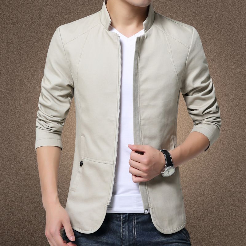 Men's Slim Fit Autumn Jacket Korean Style Polyester Khaki L Size: L; Height (cm): 170-175; Weight (kg): 65-75; Bust (cm): 104; Shoulder width (cm): 45; Length โ image 2