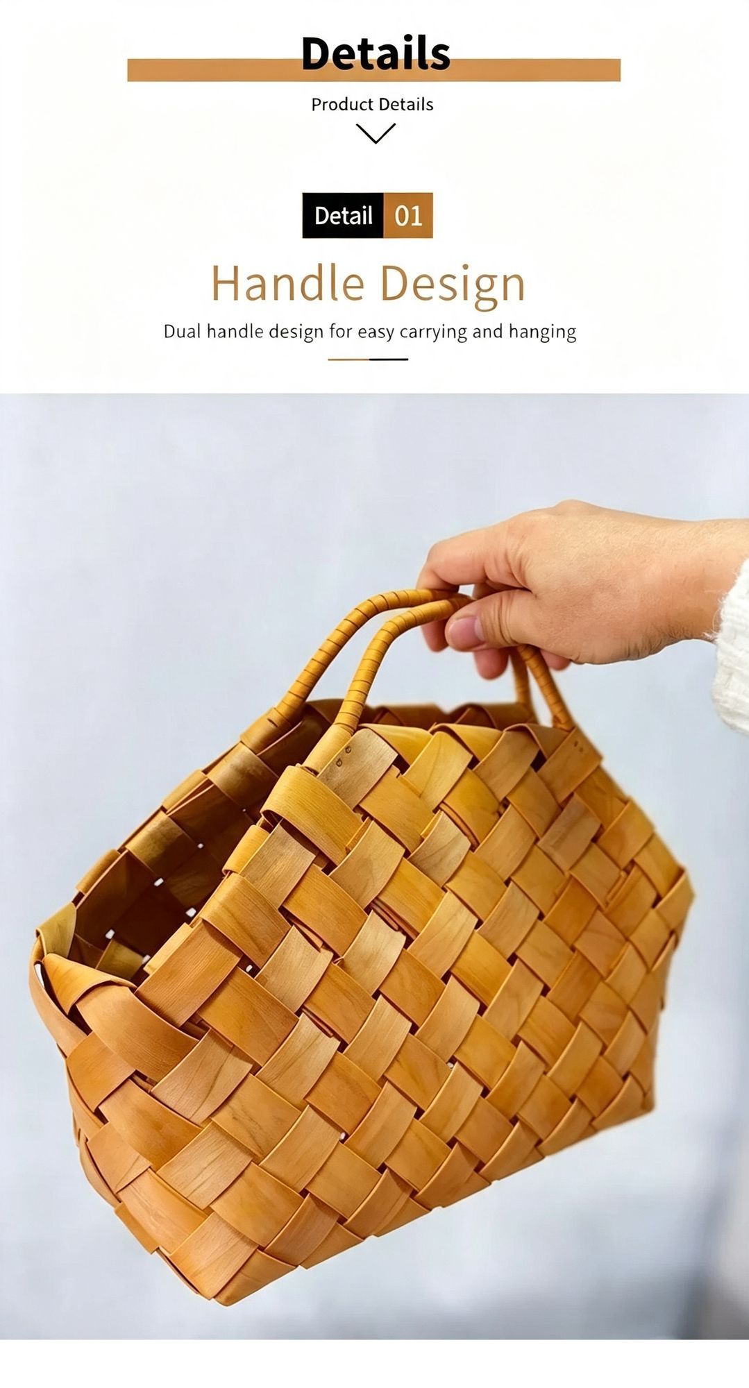 Handwoven Wooden Chip Handheld Decorative Basket, Dessert Storage Holder, Indoor Flower Ornament, Ideal for Christmas Halloween Scene Decoration, Small Size — image 3