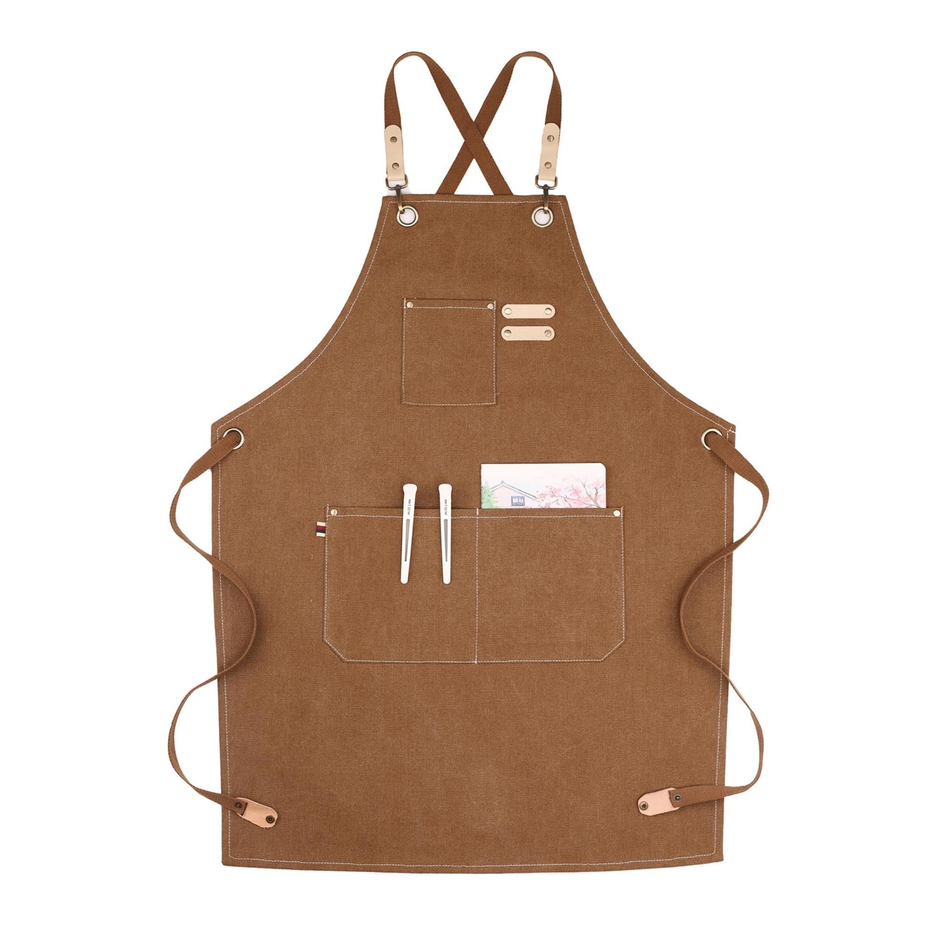 Apron Water Resistant Canvas Cross Back Adjustable Apron for Men Women Adjustable Plus Size Canvas Apron with Pockets