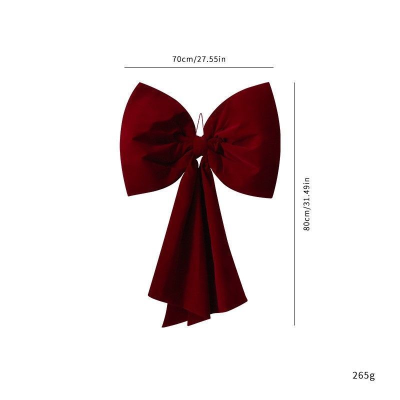 Burgundy Velvet Oversized Christmas Bow, Plush Hanging Pendant For Xmas Tree And Scene Decoration, Burgundy 70x80cm