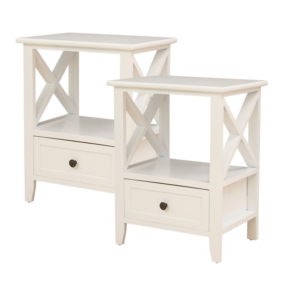 2-tier Bedside Table with Storage Drawer 2 PC Rustic White — image 2