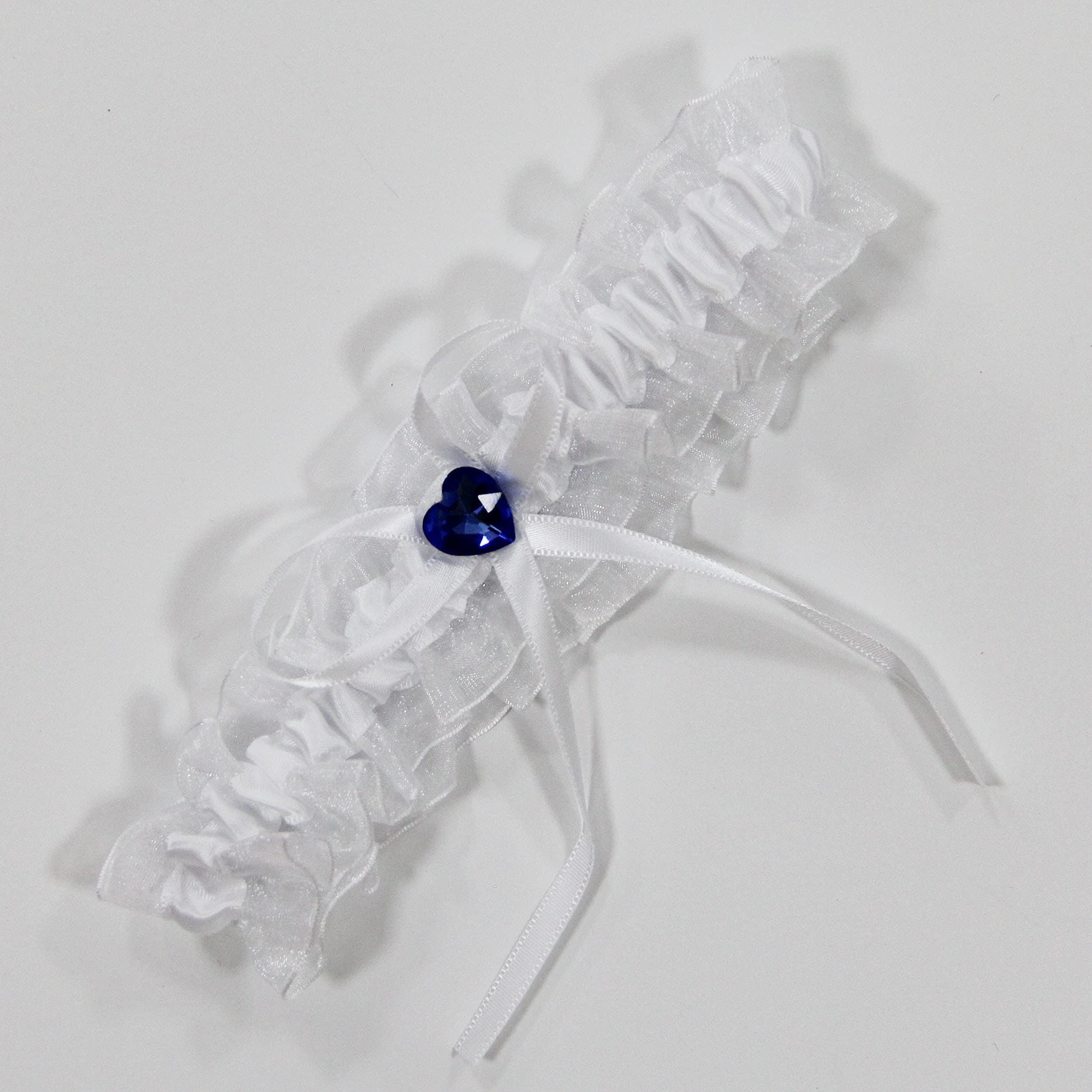 Wedding Bridal Garter for Bride Heart Rhinestones Satin Bow with Pearl Prom Garter Set (2 pieces)Tulle, Ribbon โ image 2