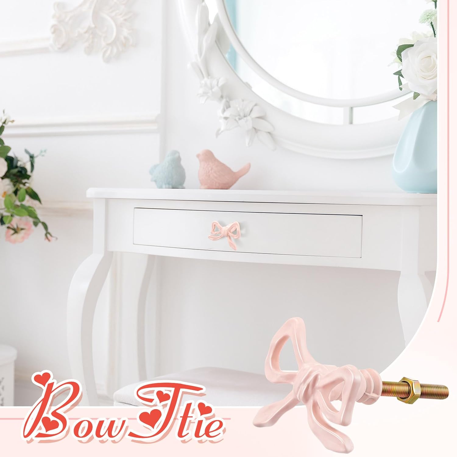 Kastdeurgreep - 2 pieces - Pink ribbon drawer knob - Dresser knob - Decorative handle - Vintage - Suitable for home - Bedroom - Hardware cabinet - Kitchen — image 5