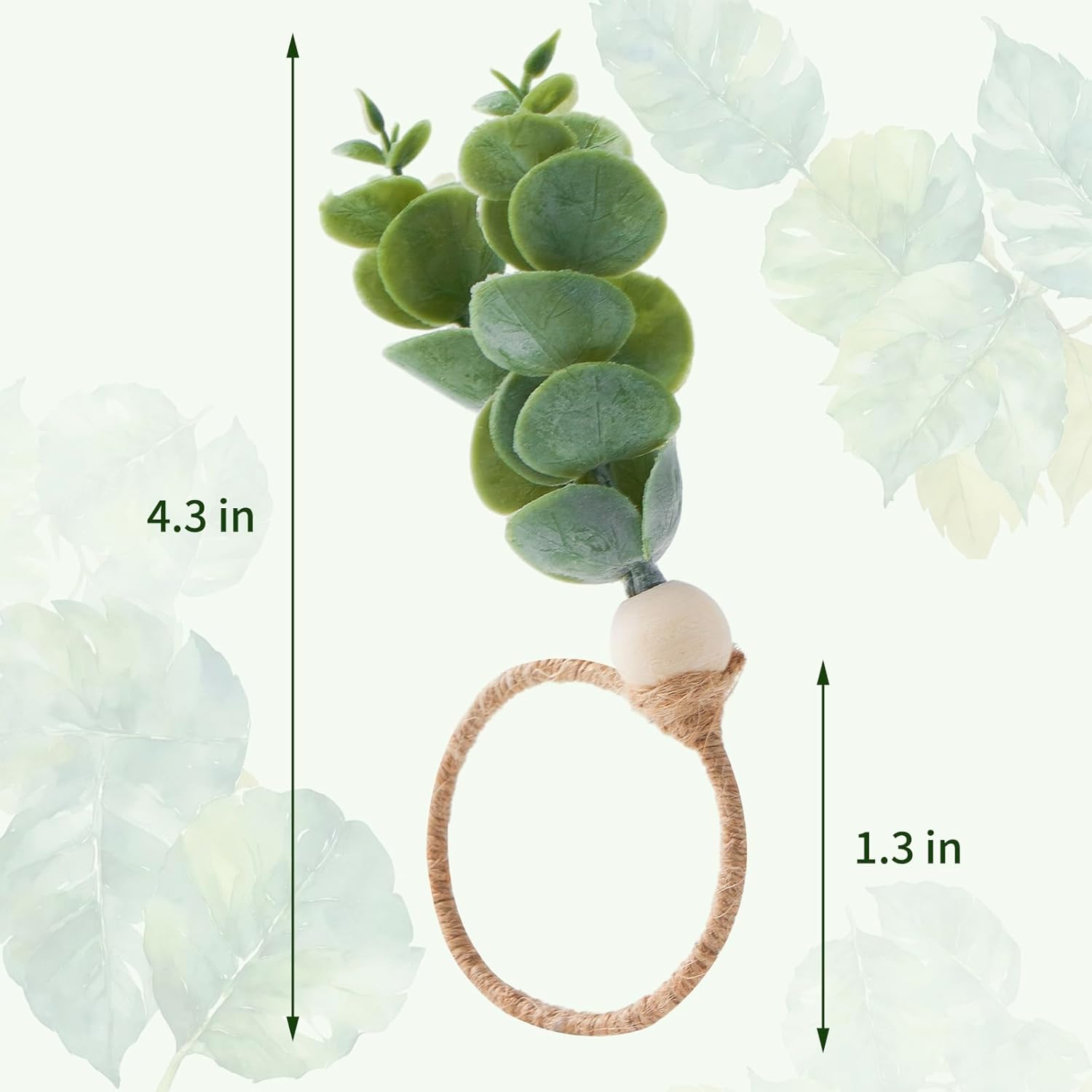 Napkin Rings Set of 12, Easter Napkin Rings, Boho Eucalyptus Leaf Napkins Rings, Wood Bead Farmhouse Easter Napkin Holder for Weddings Christmas Party Table โ image 5