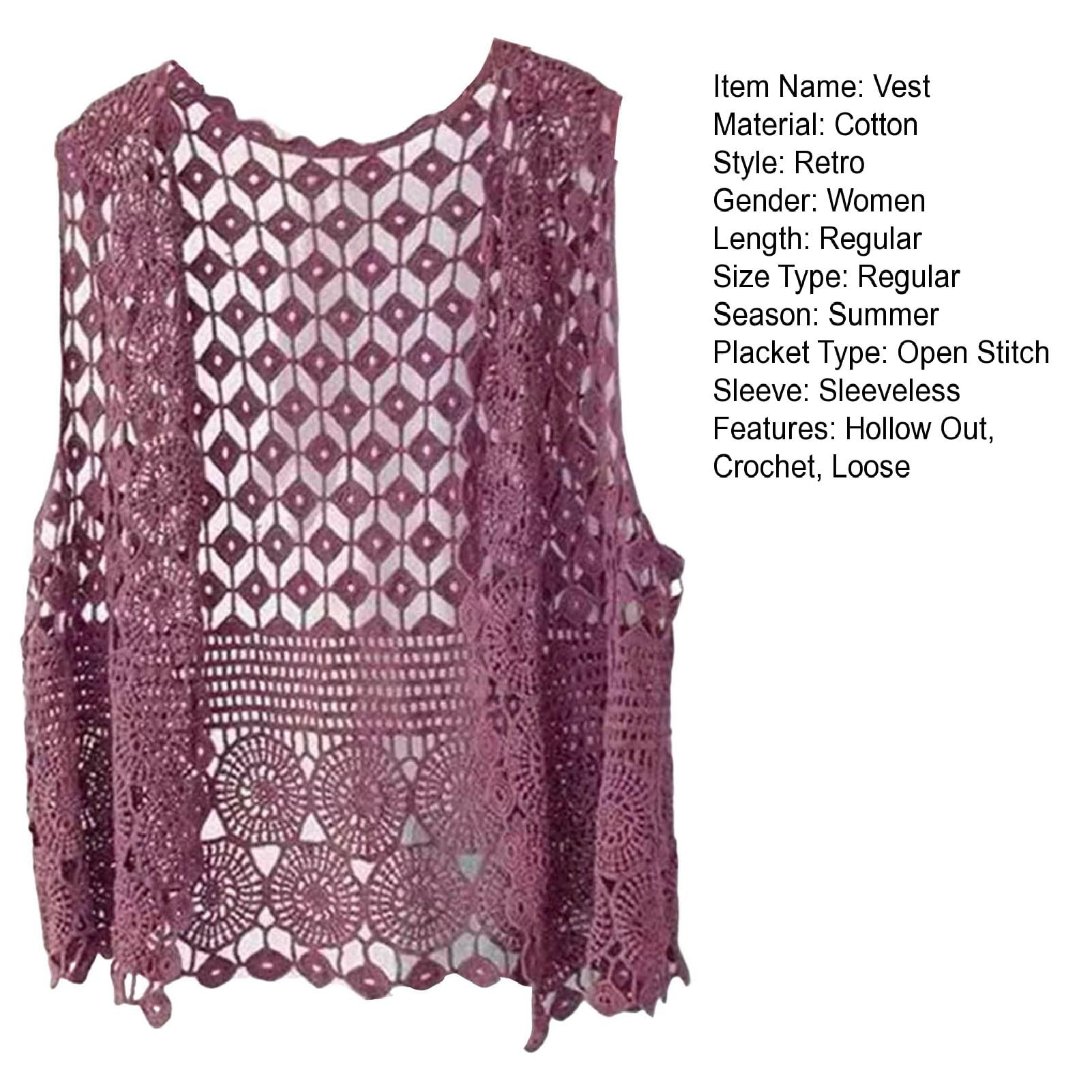 Women Vest Women's Sleeveless Knitted Hollow Vest Retro Crochet Cardigan for Summer Spring Autumn Sleeveless Cardigan One Size Purple โ image 5