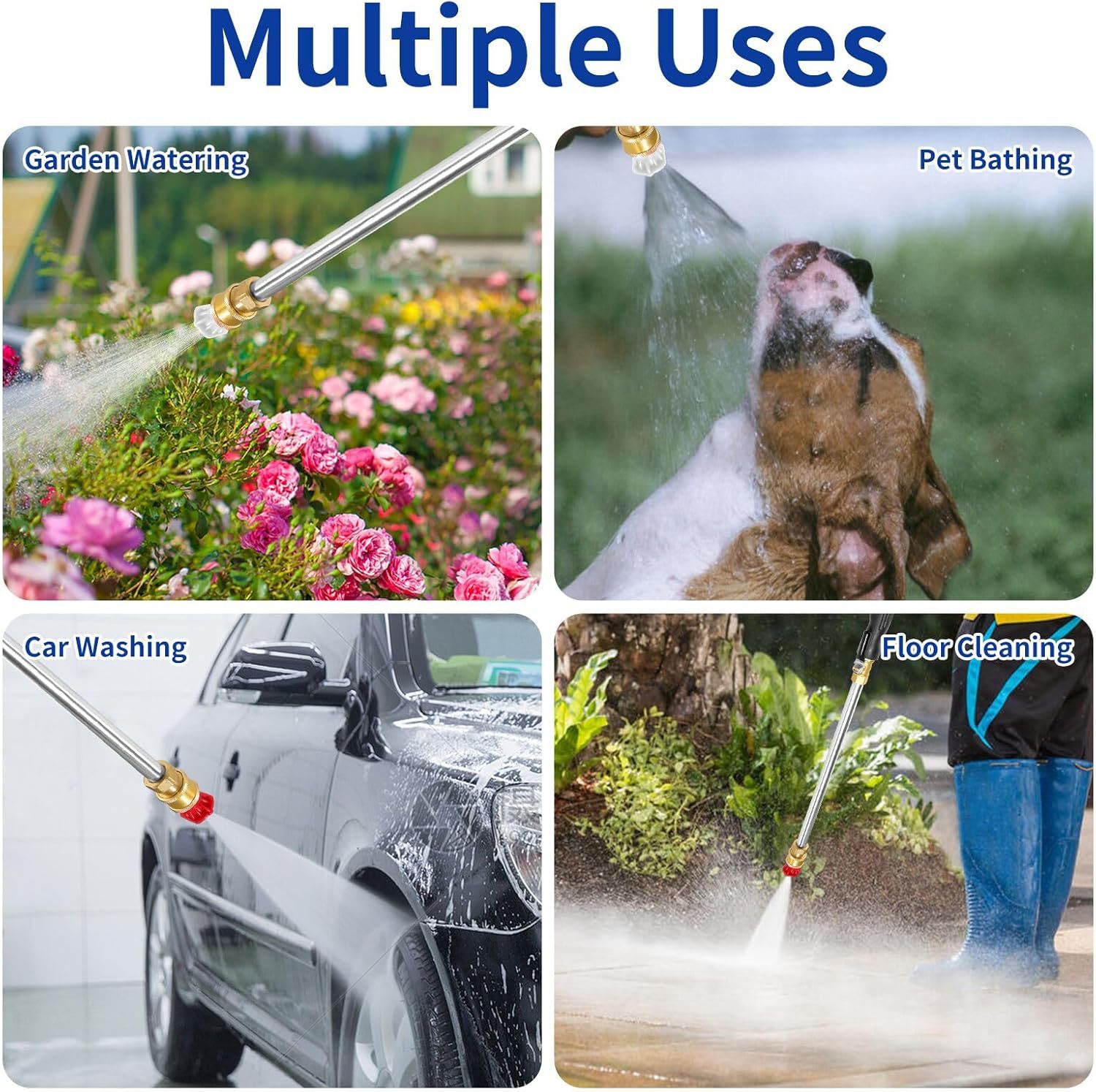 Grey High Pressure Washer Gun with 2 Spray Nozzles 19inch Long Wand Metal Garden Hose Sprayer for Car Wash Window Cleaning and Watering — image 5