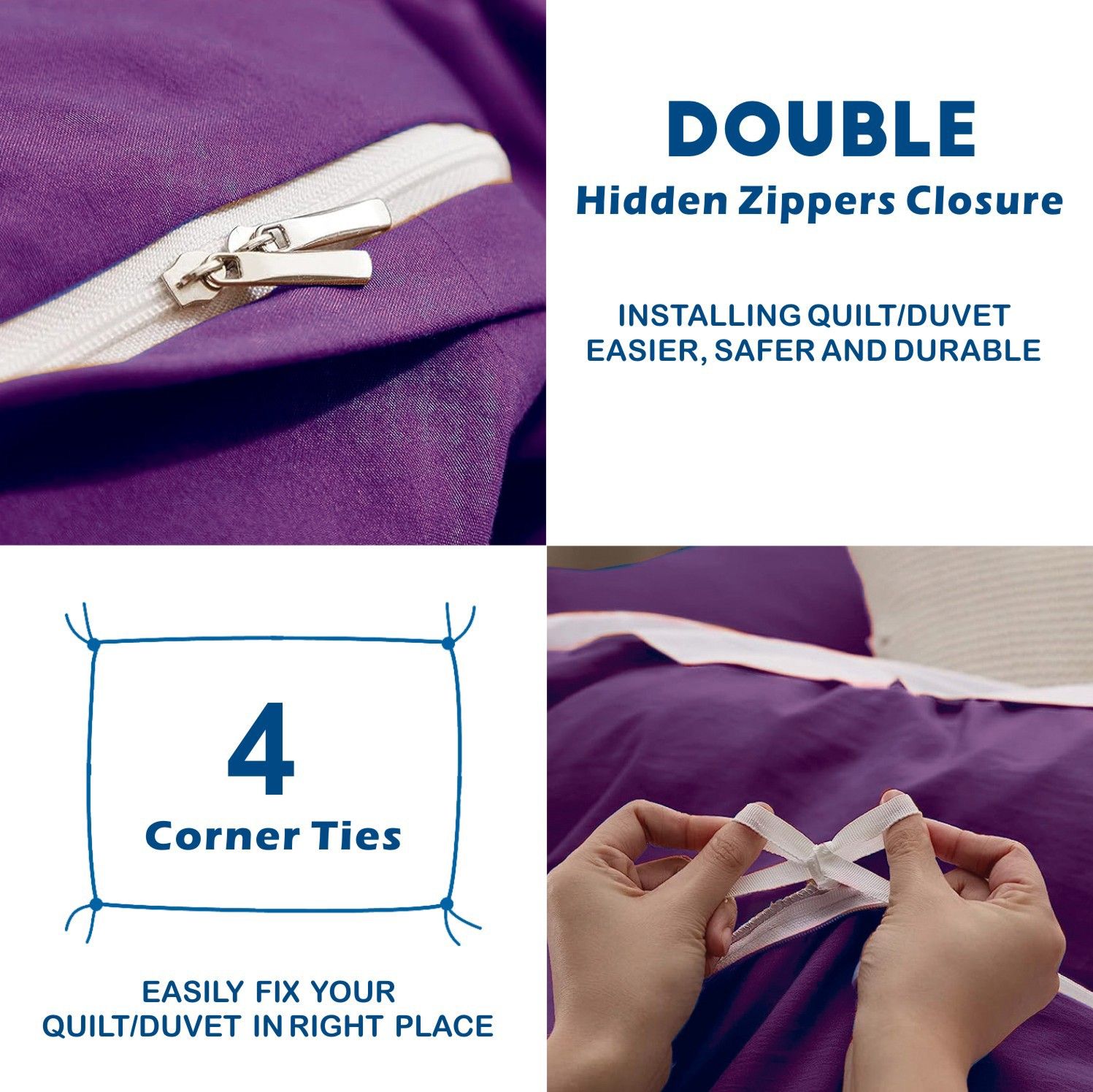 3 Piece Hotel Soft Microfiber Quilt Cover Set-2000TC Duvet/Donna Cover Set & Pillowcases -1 Quilt Cover Zipper Closure & 1 x Pillowcases-Breathable Bedding — image 3