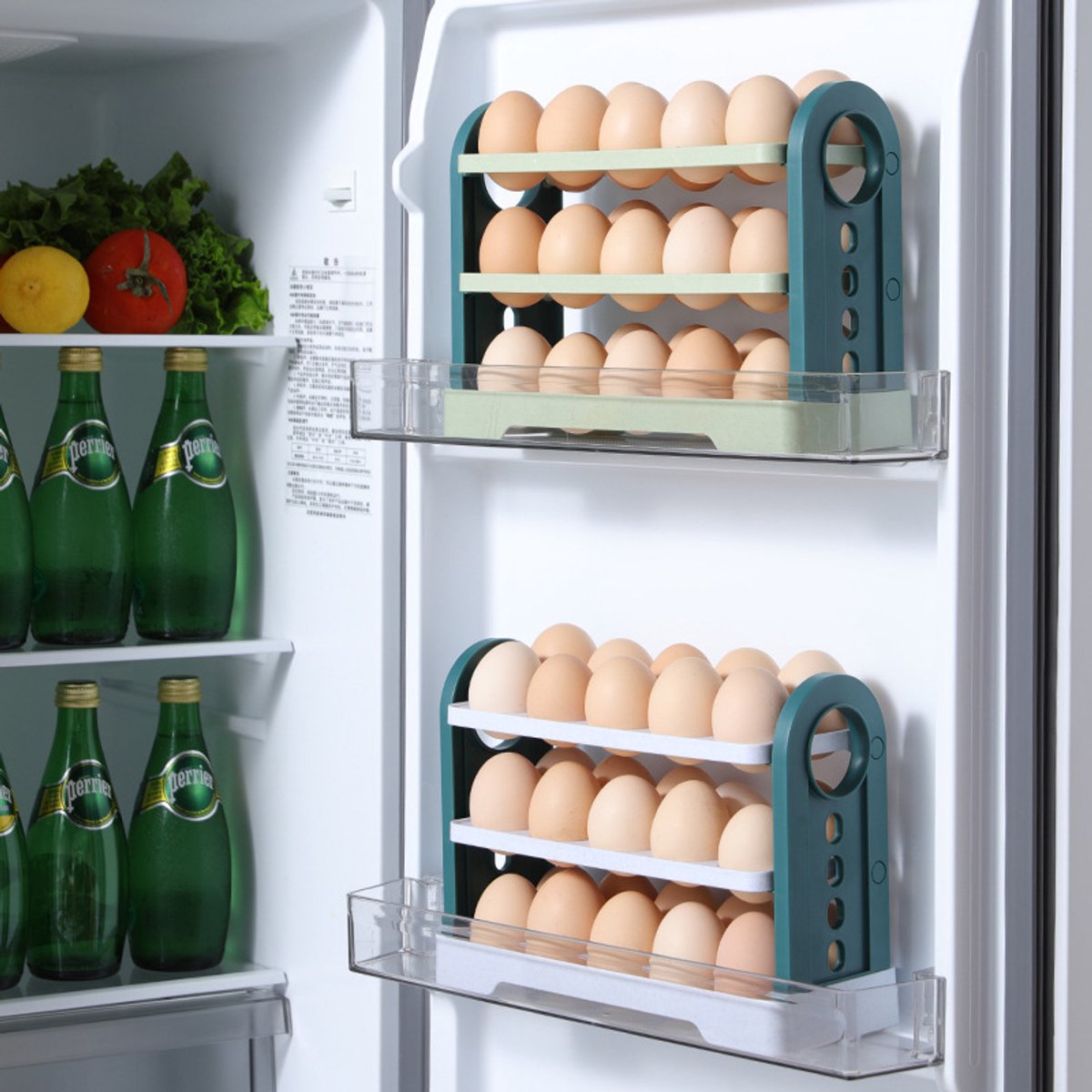 Egg Basket 30 Compartments 3 Layers - Dark Blue Flip-Down - With Handle for Refrigerator — image 4