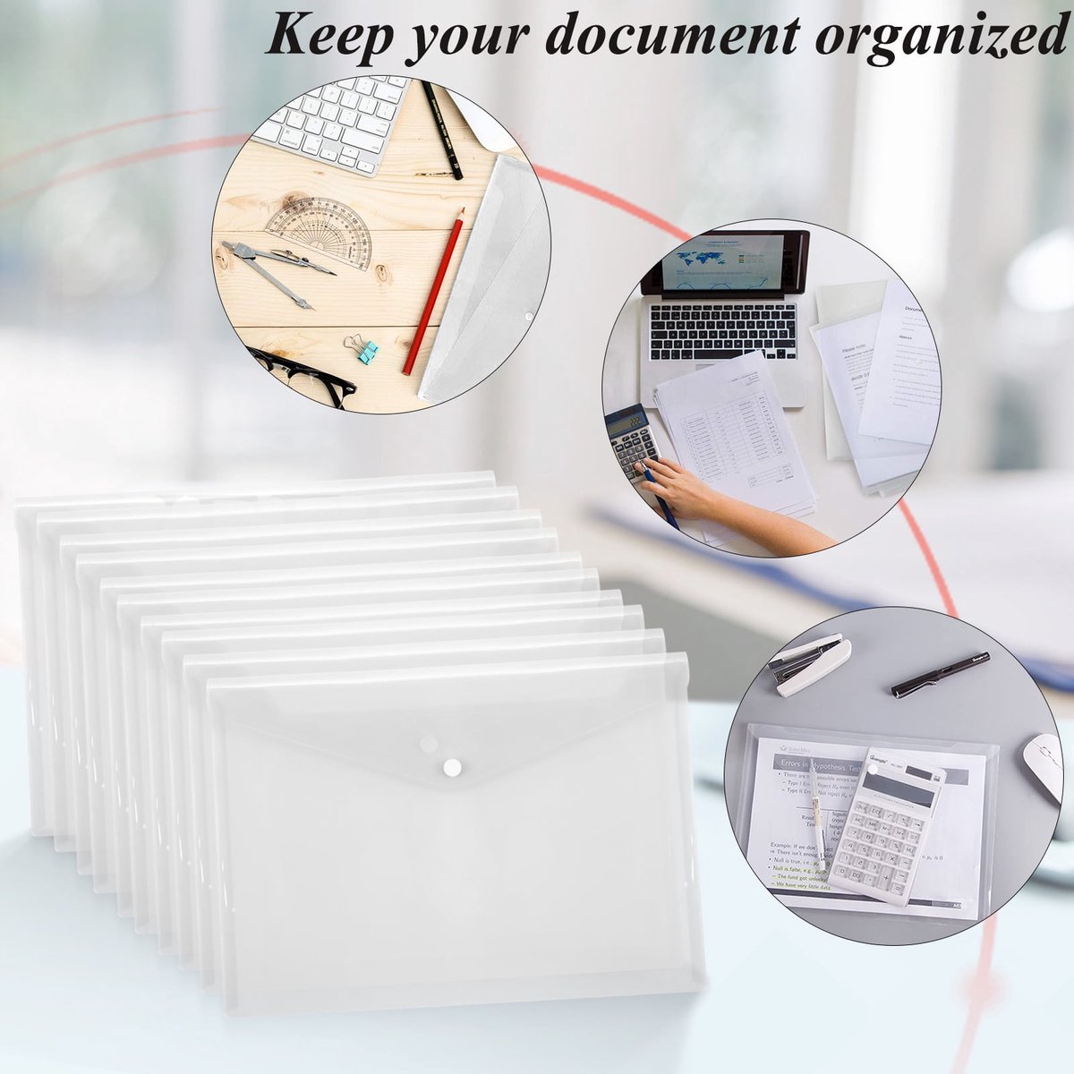 Waterproof folder - Plastic envelope - 12-pack - Transparent A4 letterhead size - with snap closure - Suitable for schools and offices โ image 3