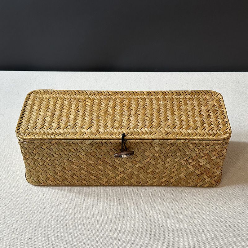 Covered compartment storage basket, 3-compartment handmade woven storage basket, household storage box, cosmetics, clothes โ image 2