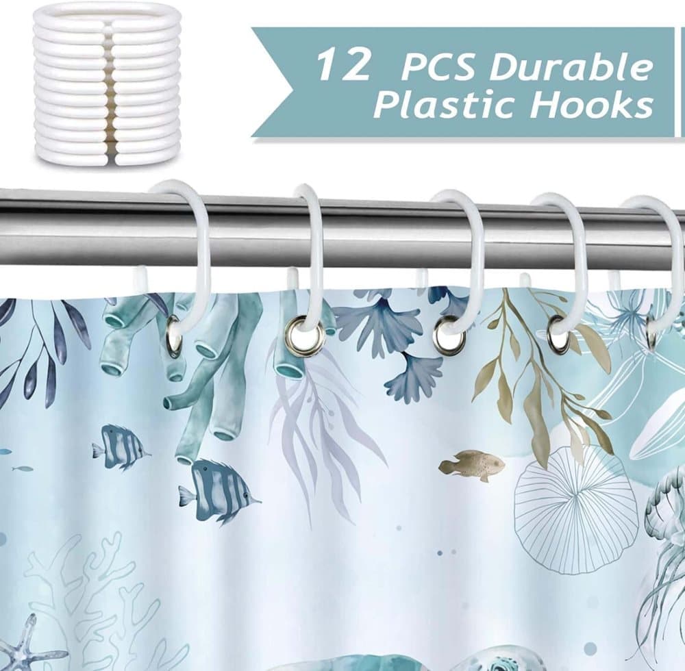 Waterproof Polyester Shower Curtain with Sea Turtle and Dolphin Motif, Mildew Resistant, Light Blue, 180x200 cm โ image 3