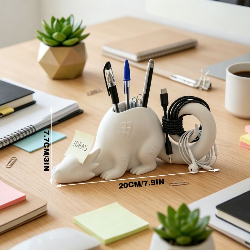 A 3D-printed dragon-shaped desktop organizer adds a touch of fantasy and order to your workspace. (White) โ image 3