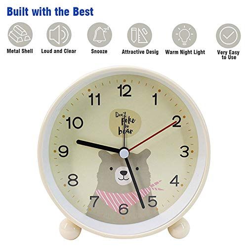 Round Cartoon Animal Quartz Analog Alarm Clock Silent Non Ticking Night Light Desk Clock for Office Bedroom — image 5