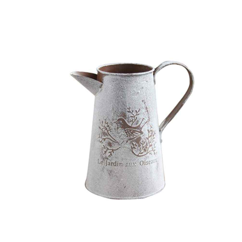 Home Decor Shabby Chic Galvanized Finish Metal Vase Country Rustic Pitcher Primitive Jug Watering Can