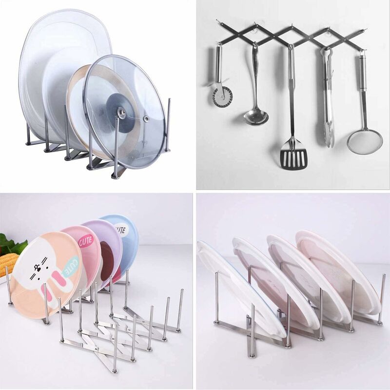 2 pcs Stainless Steel Lid Rack, Kitchen Utensil Organizer, Adjustable Design Lid Holder For Storing Pots, Glass Lids — image 3