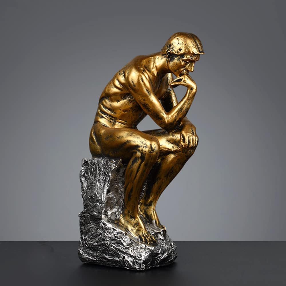Resin Thinker Statue Thinker Figurine Thinking Man Sculptures for Home Office Desktop Crafts Gifts - Golden — image 2