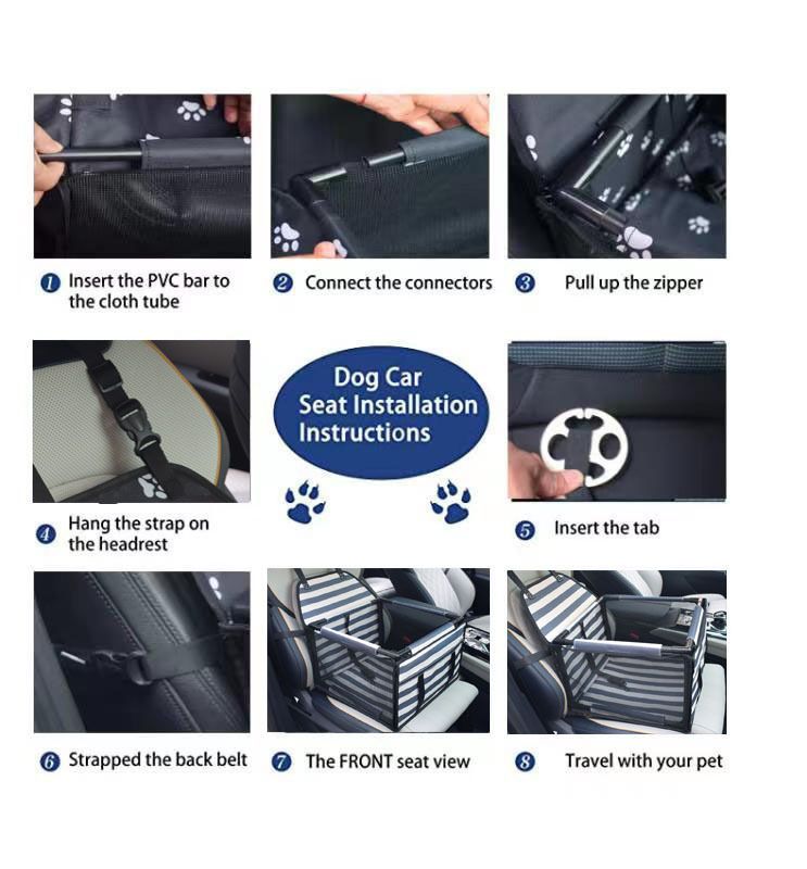Pet Car Seat for Dogs and Cats Waterproof Mesh Booster Seat Carrier Bag - Striped Car Travel Pet Bed with Safety Strap Anti Slip Portable Pet Travel Carrier โ image 6