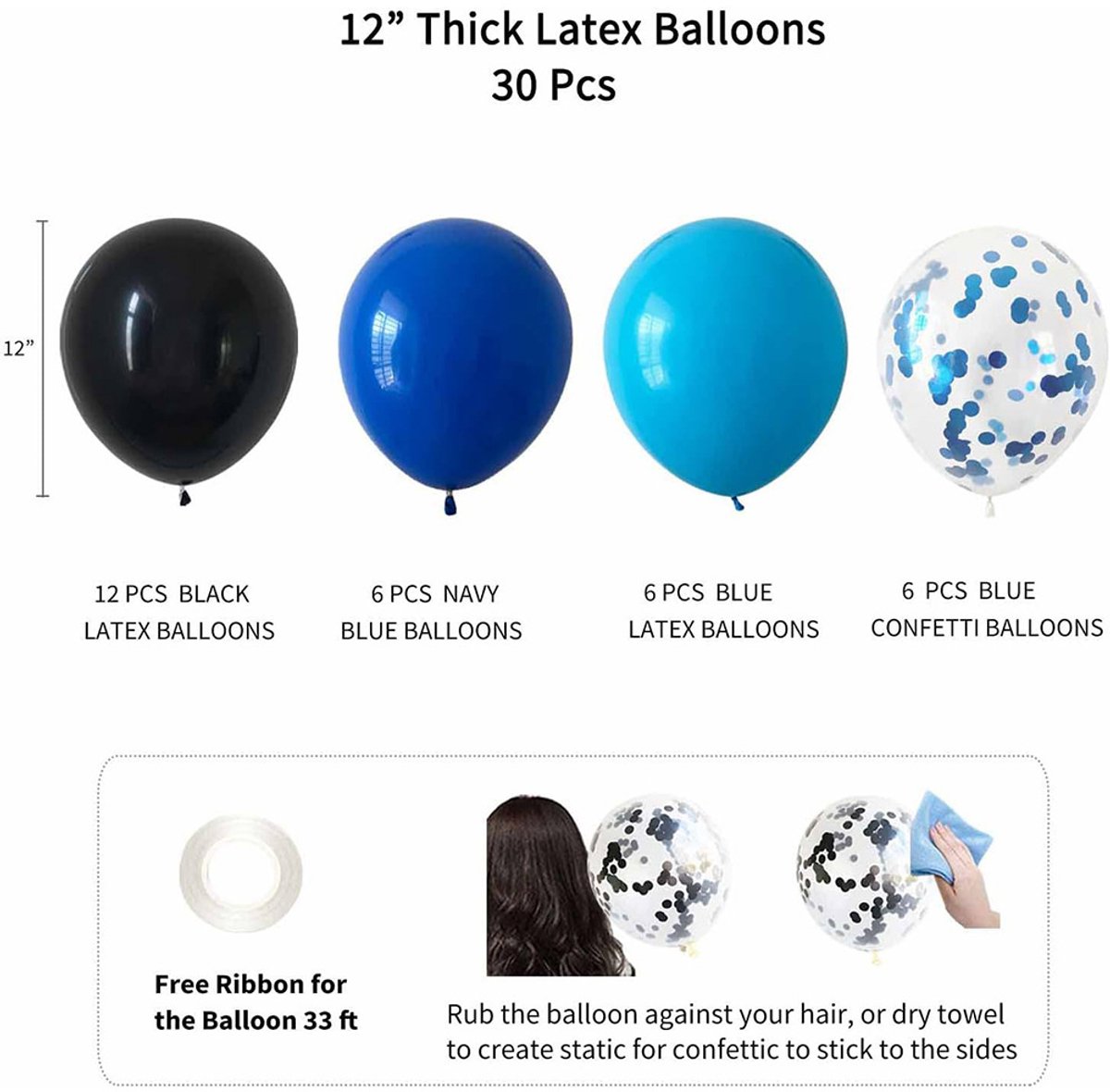 Blue-black birthday party decoration set - Banner & balloons — image 3
