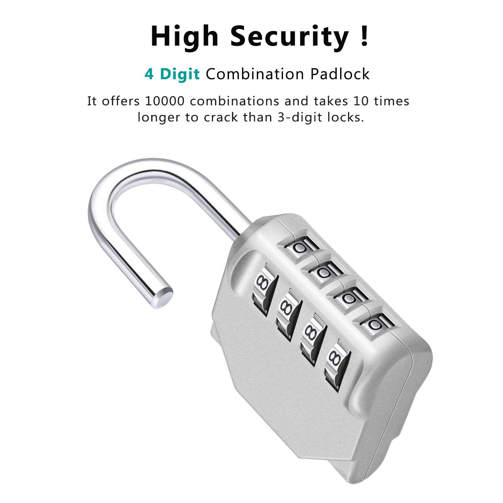 Combination Lock Outdoor, 4 Digit Re-settable Padlock for Gym, School, Fence, Employee Locker (silvery ) โ image 3