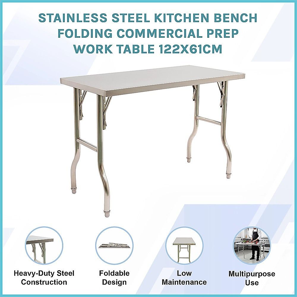 Stainless Steel Kitchen Bench Folding Commercial Prep Work Table 122x61cm โ image 3