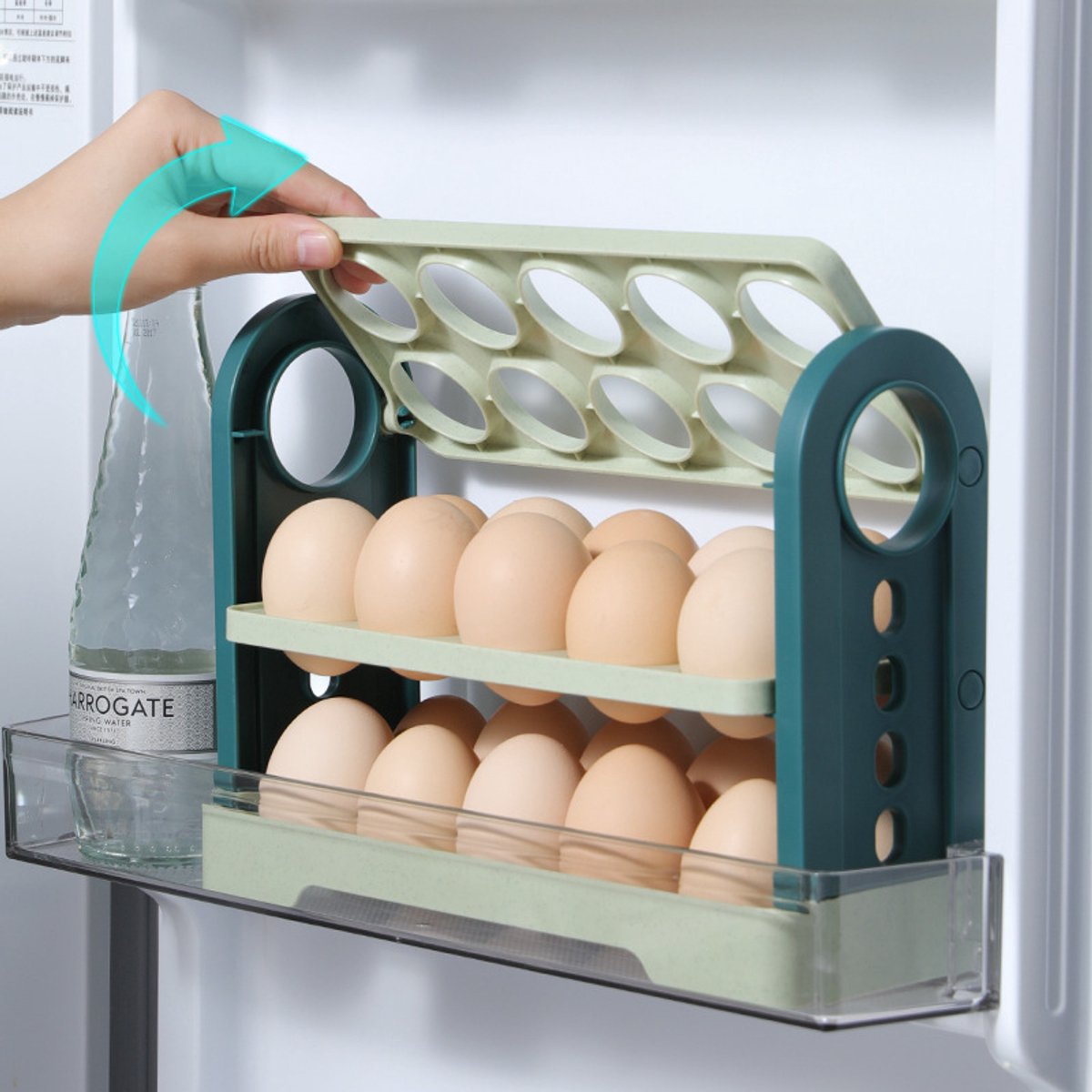 Egg Basket 30 Compartments 3 Layers - Dark Blue Flip-Down - With Handle for Refrigerator — image 2