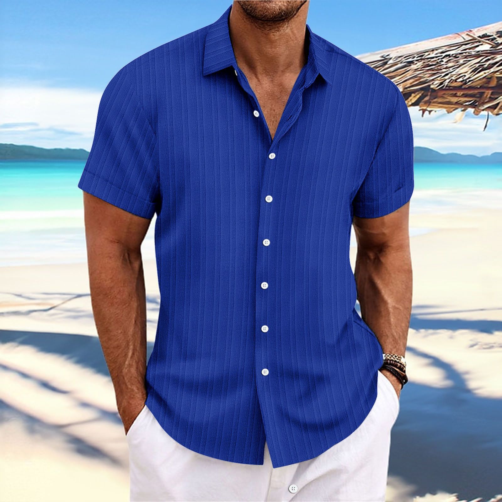 Men Cotton Linen Striped Casual Shirt Dark green XXXL โ image 4