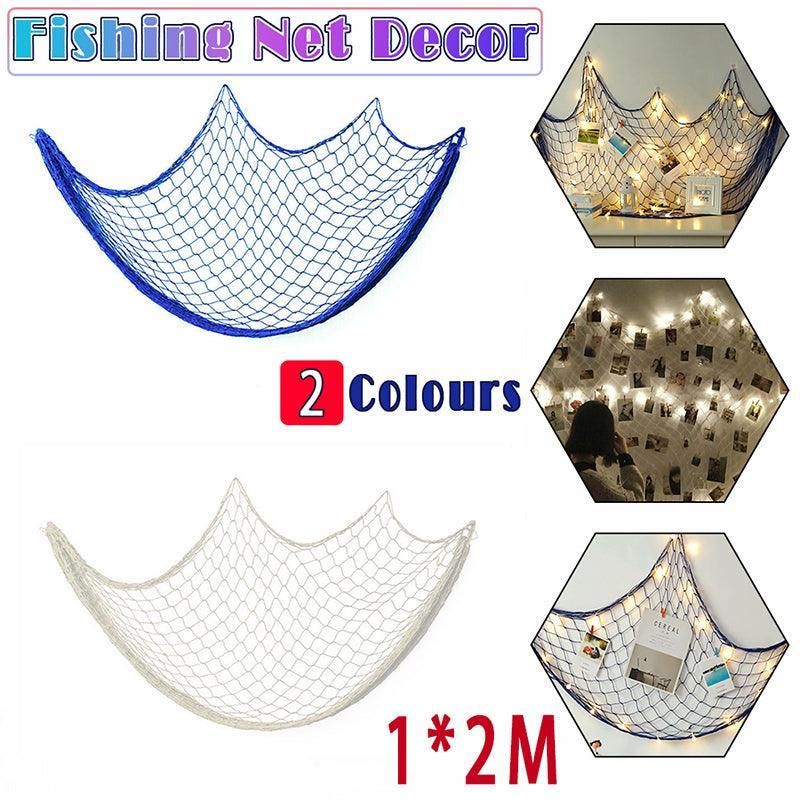Fishing Net Decor DIY Beige/Blue Nautical Decorative Beach Mediterranean Party - White โ image 2