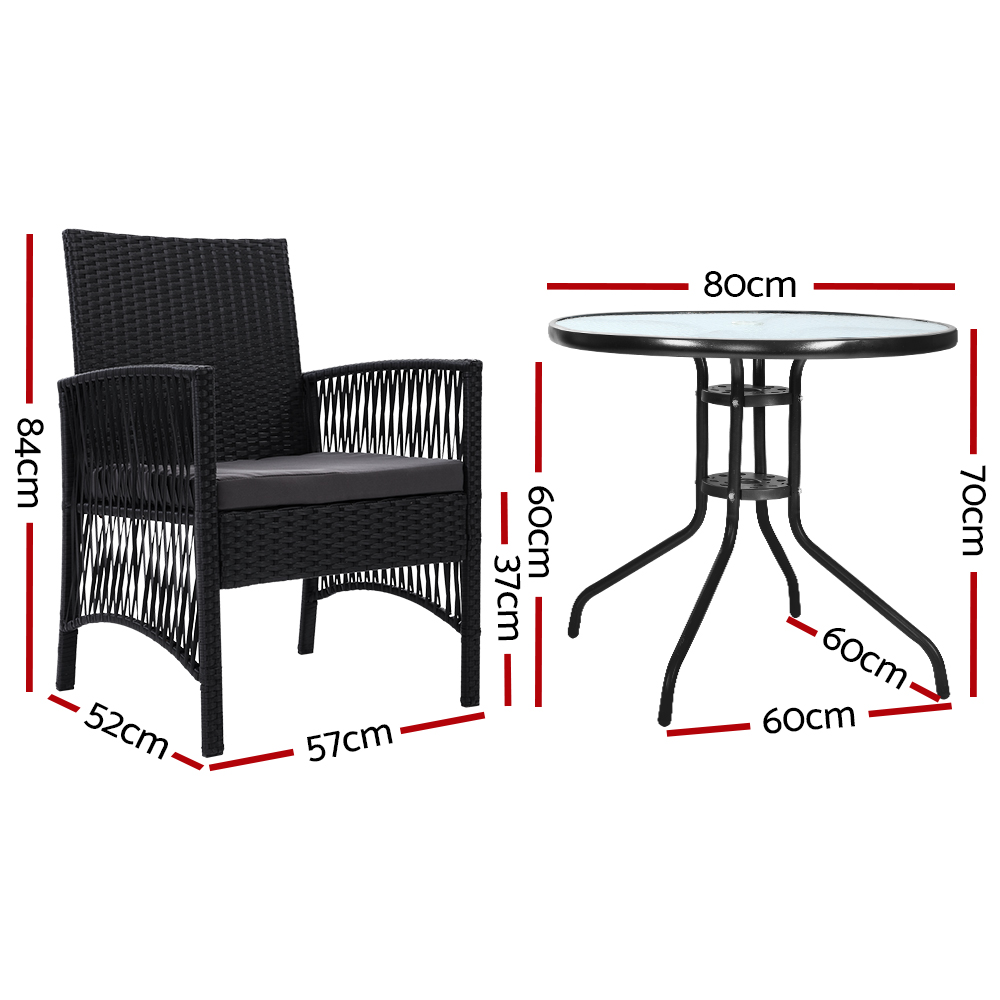 Gardeon 3PC Bistro Set Outdoor Furniture Rattan Table Chairs Cushion Patio Garden Lyra โ image 2