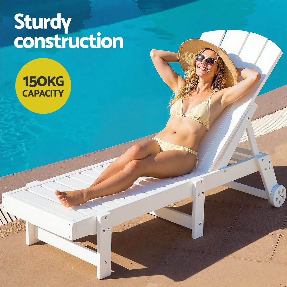 Gardeon Sun Lounge Lounger Table and Chairs Beach Chair Adirondack HDPE Patio Outdoor Furniture Wheels White โ image 6