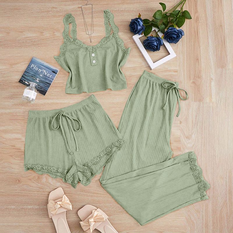 Subtle Lace Women Pajamas Set Sleepwear Pink โ image 5