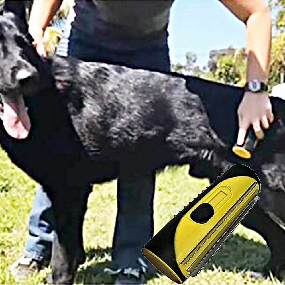 Pet Dog Cat Hair Fur Deshedding Shedding Trimmer Grooming Roll Comb Brush yellow โ image 3